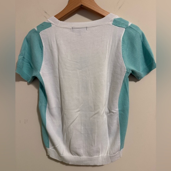 Burberry Pastel Argyle short sleeve Knit Top Size M - Picture 2 of 4